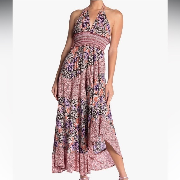 Free People Dresses & Skirts - Free People Gabriela Patchwork Printed Halter Slip Dress